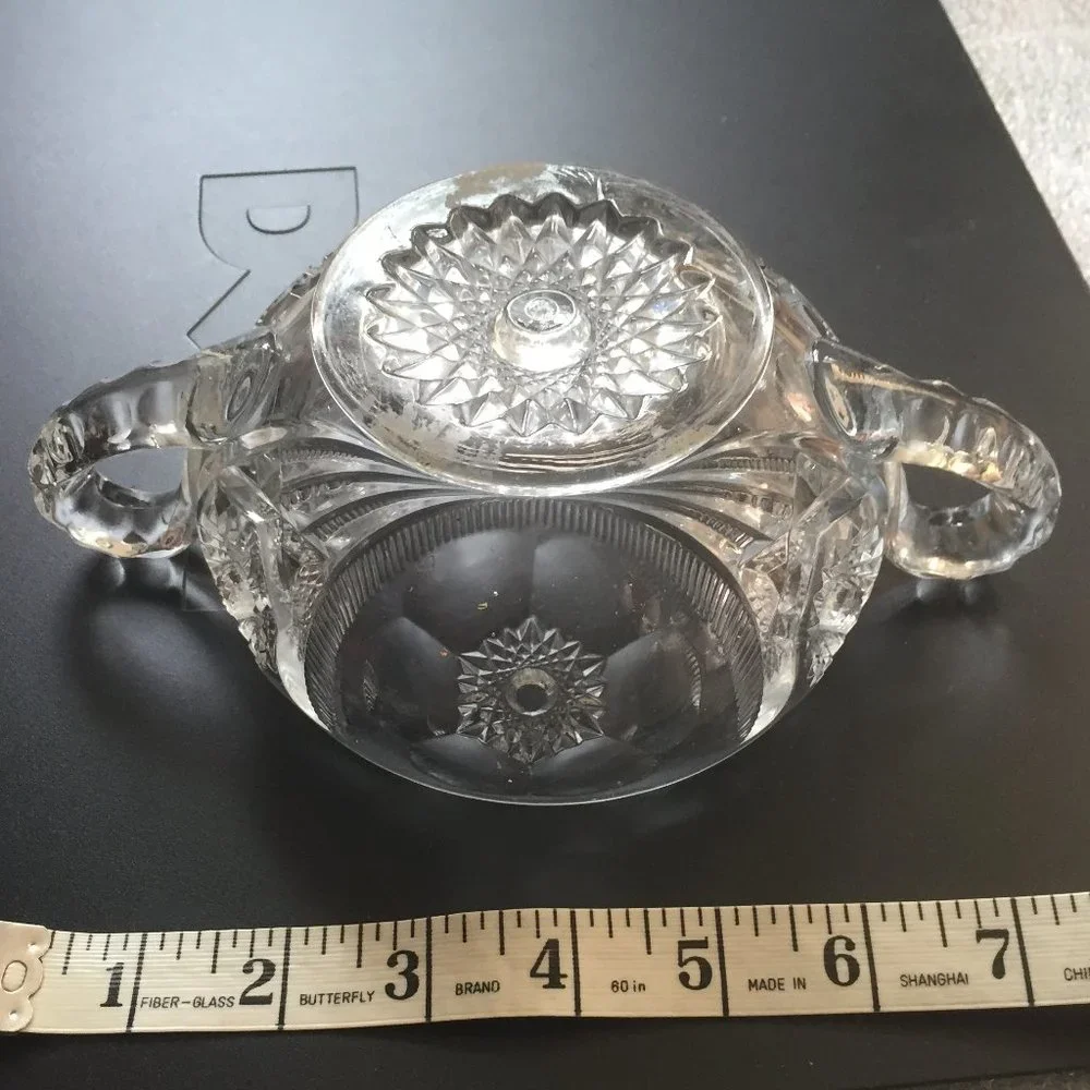 vintage Large Glass CANDY DISH ✅ with Two Handles & A Cover Lid